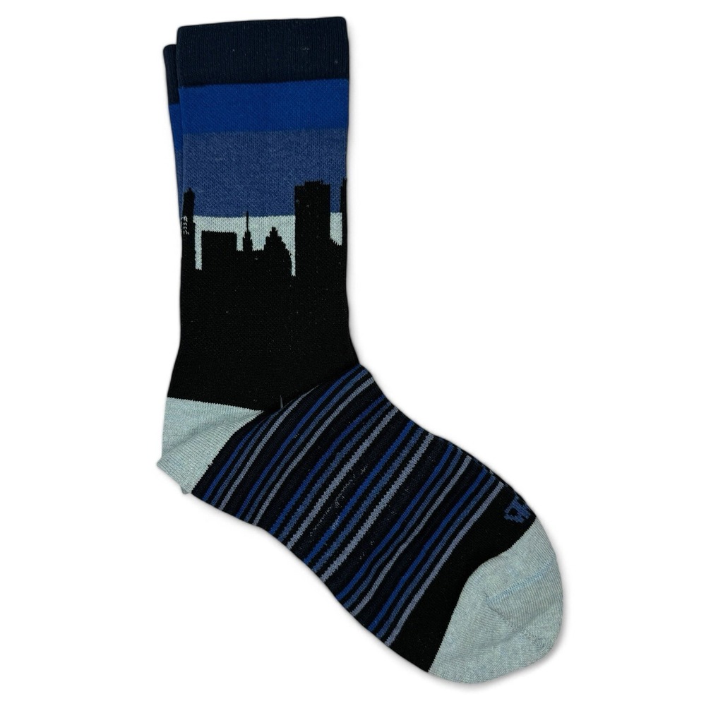 Stance Mens Crew Socks Blue Black City Skyline Striped Graphic Casual Socks